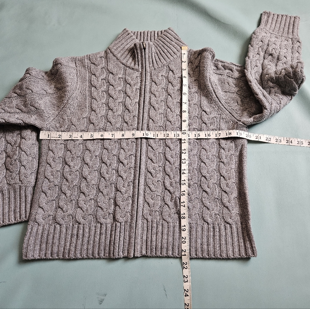 Forte Cashmere Womens Cable Zip Mock Wool & Cashmere-Blend Cardigan, Grey - Picture 7 of 11